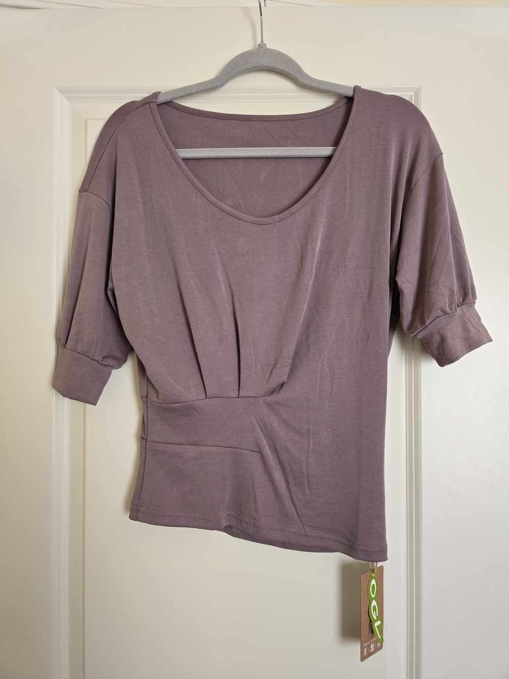 OGL Sandwashed Relaxed Scoop Neck Top in Lilac Side Details